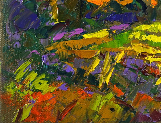 Image 1 of Original Oil Painting Colorful Nature Landscape In the garden summer smells of freshness