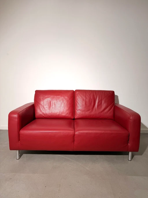 Nicoletti Italia Red Leather Sofa Set. 3 - 2 seater