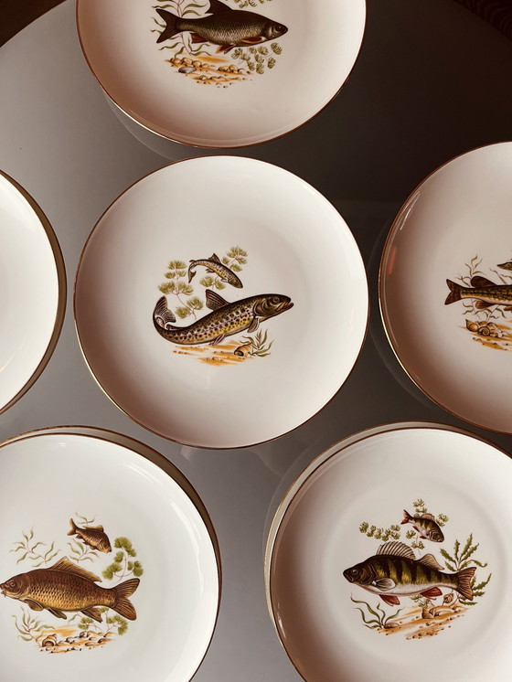 Image 1 of Ensemble de 6 assiettes à poissons d'eau douce de Limoges