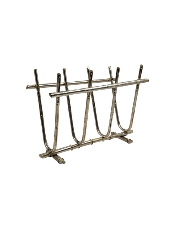 Image 1 of Hollywood regency bamboo shaped brass magazine rack, Italy 1970s