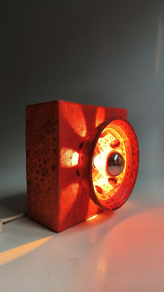 Image 1 of 2 brutalist fat lava wester-germany 1970s pottery orange wall lamps