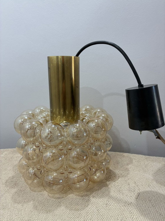 Helena Tynell bubble glass pendant lamp for Limburg, 1960s, Glashütte Limburg, Brass, Orange (photo 3 of 6)