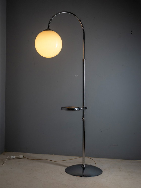 Image 1 of Functionalist Adjustable Chrome Floor Lamp, Czechoslovakia, 1930s