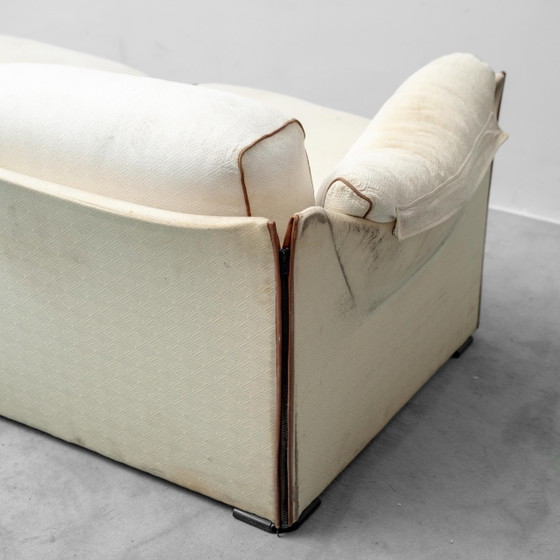 Divano vintage a 2 posti in tessuto beige e marrone, moderno anni '70 – Sofà (photo 4 of 11)