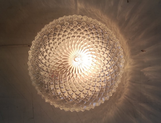 Image 1 of Diamond-point glass ceiling or wall light - mid-20th century