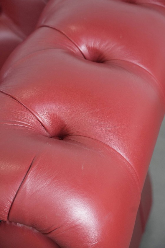Image 1 of Set consisting of English cowhide Chesterfield 2.5 seater sofa and armchair