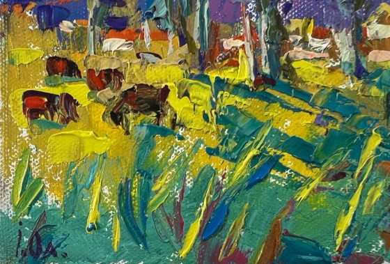 Image 1 of Original Oil Painting Summer Village Landscape Country Nights