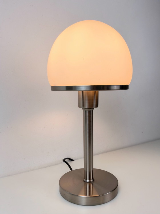 Bauhaus-Stil Tischlampe, geometrisches Design, Art Deco, Tischlampen, Aluminium, Glas, Silber (Foto 7 von 9)