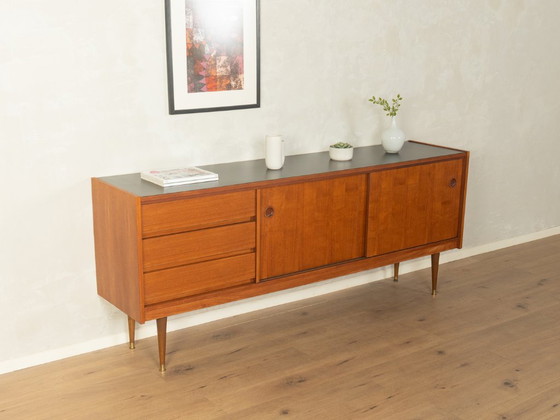 Buffet bas Mid Century Modern avec portes coulissantes et tiroirs, Bois, Marron (photo 3 sur 9)