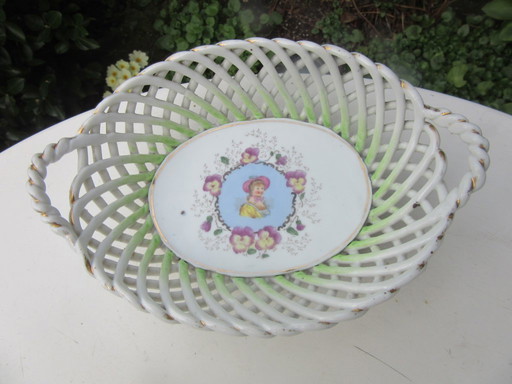 Antique Reticulated Openwok Serving Dish Tray with handles