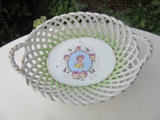 Image 1 of Antique Reticulated Openwok Serving Dish Tray with handles