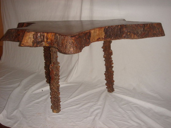 Image 1 of Mahogany table & rough stool 1970