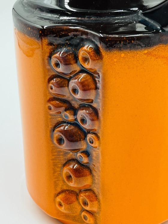 Image 1 of Modernist ceramic vase, orange, relief cabochons, 1970s