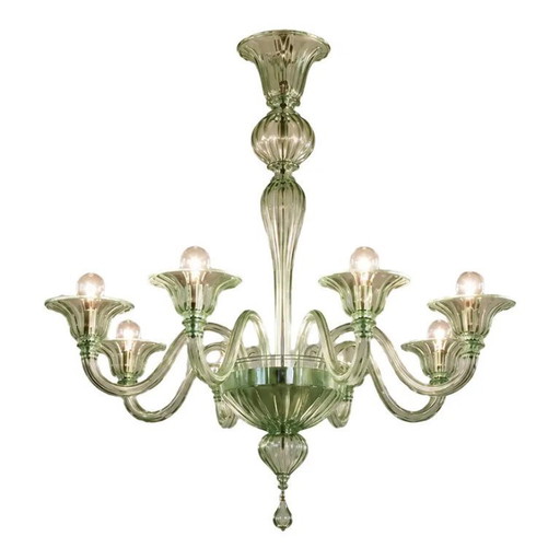 Lámpara de araña italiana contemporánea de cristal de Murano con detalles de Rigadin.
