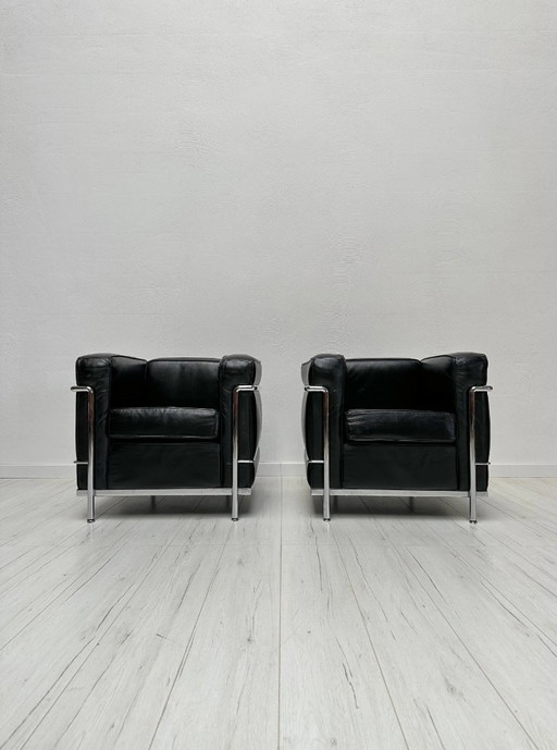Fauteuil LC2 vintage en cuir par Le Corbusier, Pierre Jeanneret et Charlotte Perriand pour Cassina, 1990