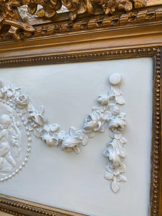 Image 1 of Louis XVI style trumeau mirror in gilded wood with gold leaf, 74x150cm