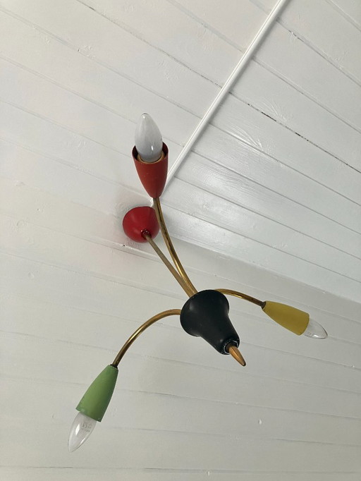 Lampada da soffitto Sputnik a 3 bracci in ottone, anni '50/'60, vintage