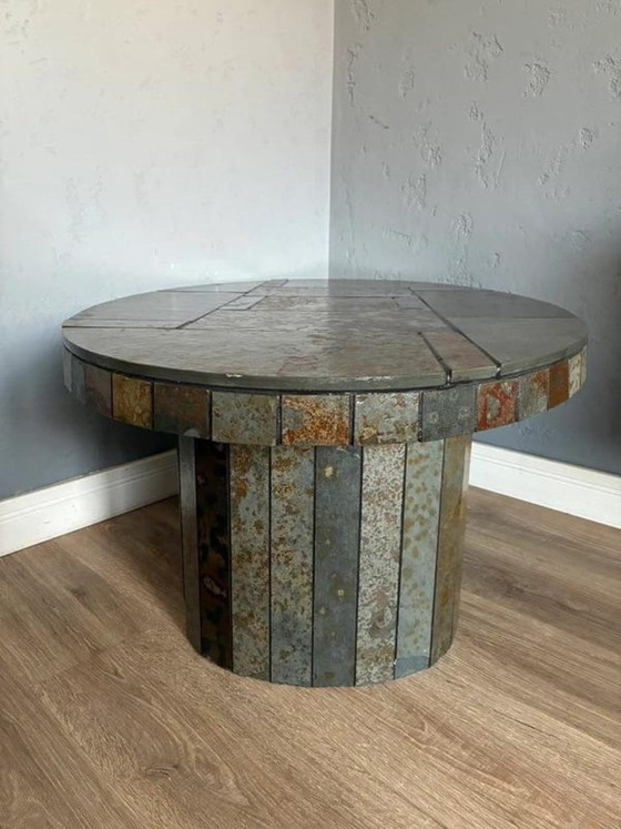 Brutalistische Salontafel, Stenen Tegel Roltafel Jaren 70, Steen, Grijs, 1970 (foto 6 van 7)