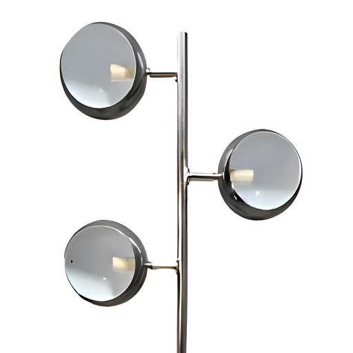 Lampada da terra vintage con design a bulbo oculare cromato e base a tulipano - 3 globi regolabili