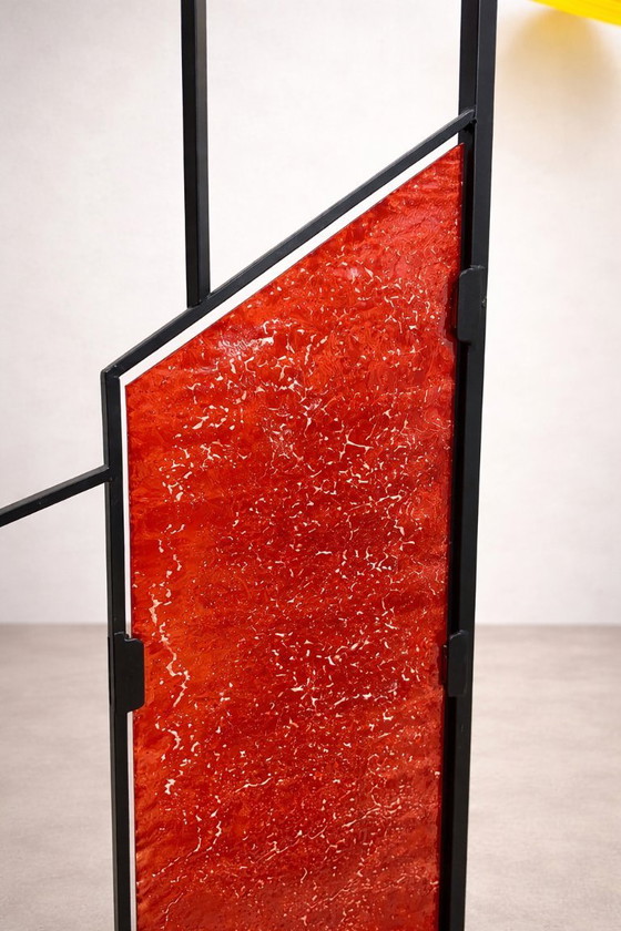 Image 1 of Mid-Century Modern Geometric Room Divider with Textured Colored Glass, 1970s–1980s