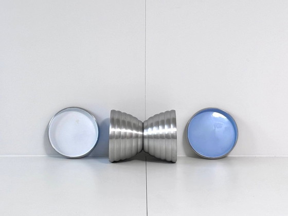 2 Sgabelli Vintage in Alluminio con Contenitore, Design Space Age, Argentato, Modern (foto 5 di 11)