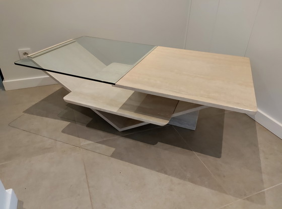 Image 1 of Travertine coffee table with glass