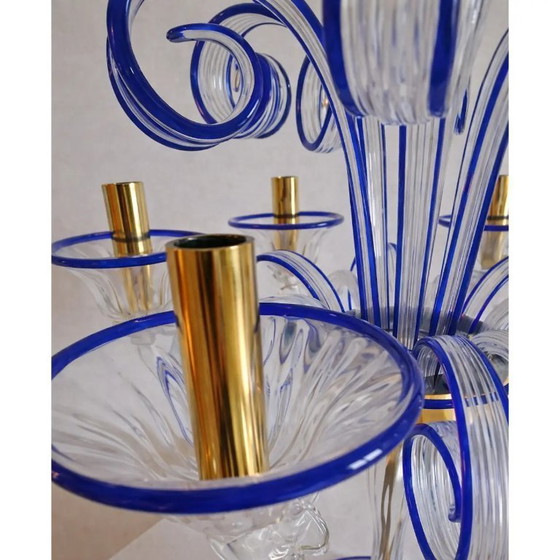 Image 1 of Table Lamp Murano Glass 5 Arms in Clear and Blue
