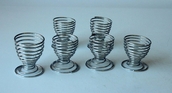 Vintage 6 Stainless Steel Spiral Design Egg Cups, Table accessories, Metal, Silver, Minimalisme (photo 3 of 6)