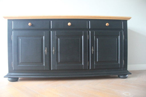 Credenza nera con piano e cassetti in rovere. – dressoirs, Metal, Wood (photo 2 of 12)