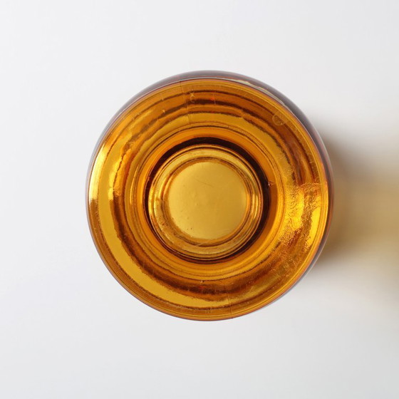 Image 1 of Mid-century Small Amber Honey Pressed Glass Vase / Italy / 1960s