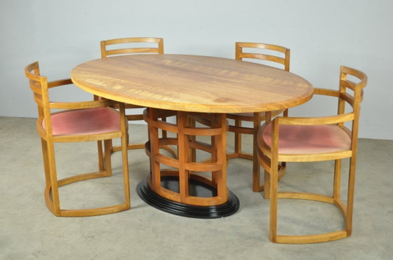 Image 1 of Eccezionale set da pranzo in legno di alberi da frutto in stile Art Déco, anni '80