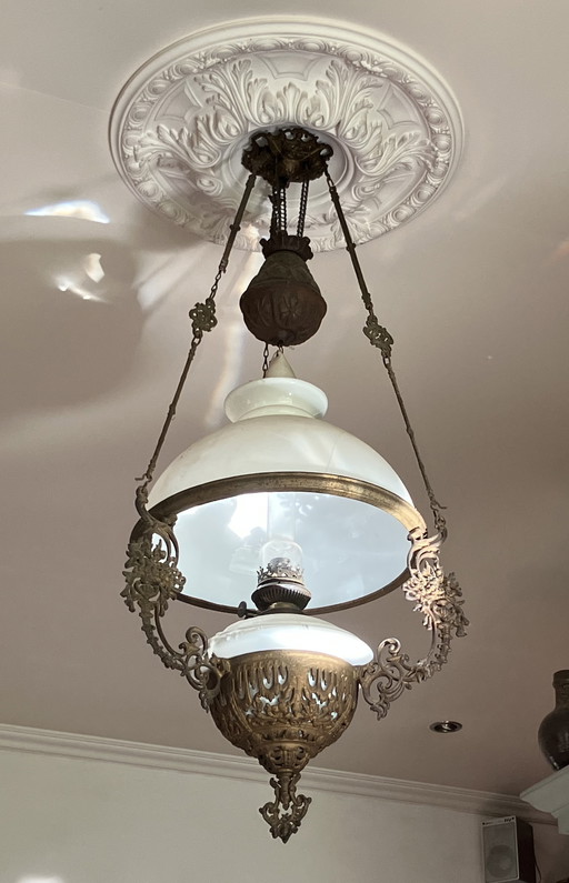 Lampada a sospensione a olio antica del XIX/XX secolo