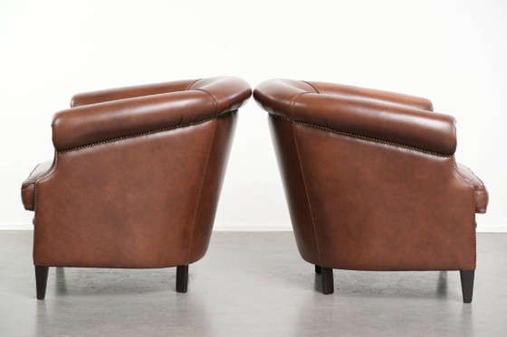 Image 1 of 4 poltrone club in pelle bovina in stile inglese color cognac scuro