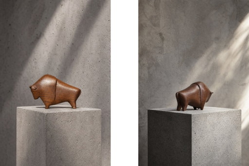 Vintage Danish Dark Teak Wood Bison Figurine, 1960s
