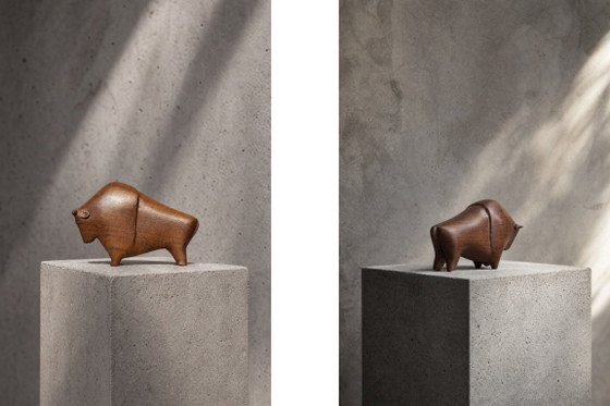 Image 1 of Vintage Danish Dark Teak Wood Bison Figurine, 1960s