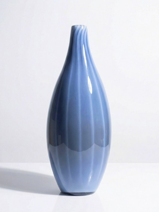 Large vintage pear-shaped vase in smoked glass lined with opaline glass, Murano soap bubble design