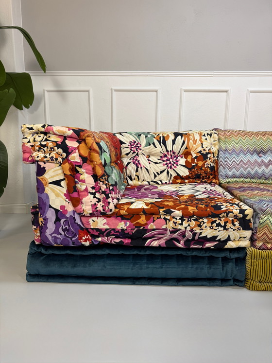 Image 1 of Roche Bobois Mah Jong Sofa Stoff 3-Sitzer handgefertigt MahJong Bunt Frankreich