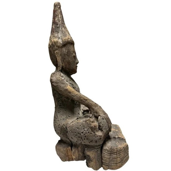Estatua antigua de Buda Shan de madera – Birmania/Myanmar – Siglos XVIII/XIX – con antiguo sello de (photo 4 of 10)