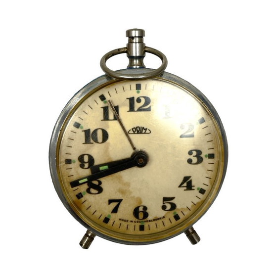 Image 1 of Blauer mechanischer Wecker mit PRIM-Griff, Tschechoslowakei, 1960er Jahre.