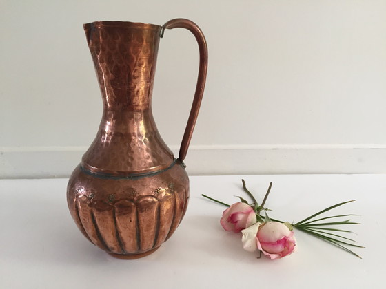 Image 1 of Hammered Copper Pitcher Vase France