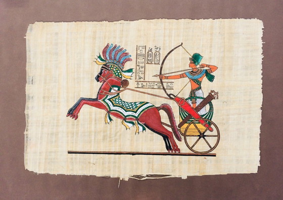 Image 1 of Large Papyrus (65 x 45 cm) 'Pharaoh on the hunt' NEW!