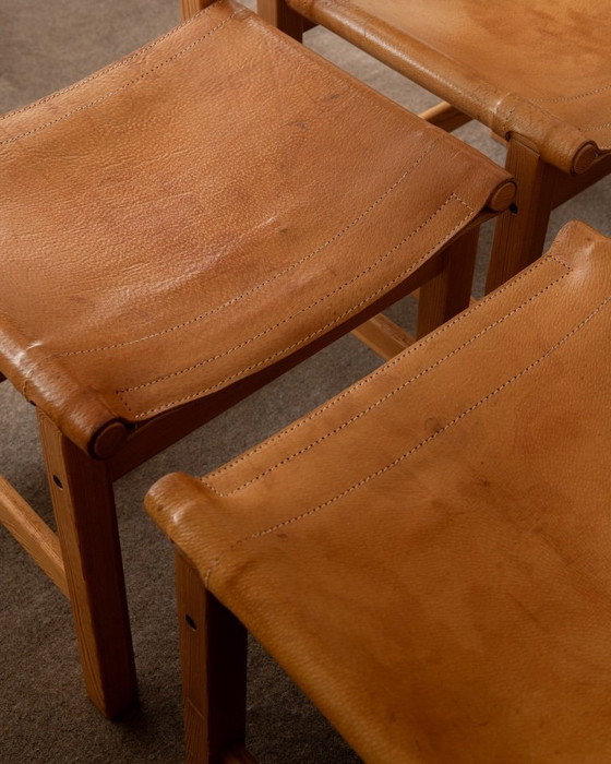 Image 1 of Vintage Kotka Dining Chairs by Tomas Jelinek for IKEA, Pine & Saddle Leather Safari Chairs, 1980s, Set of 6