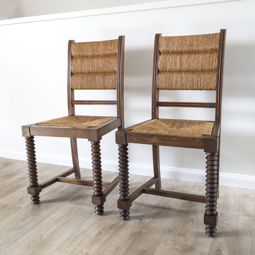 Set of 2 Charles Dudouyt-Style Mid - Century Brutalist Chairs - France, 1950s