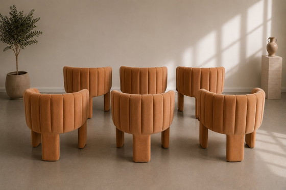 Image 1 of 6er-Set Designer-Esszimmerstühle | Skulpturales Design | Sandfarben