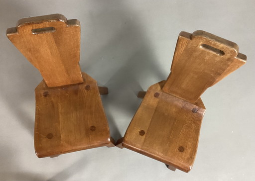 Four vintage brutalist chairs oak fifties