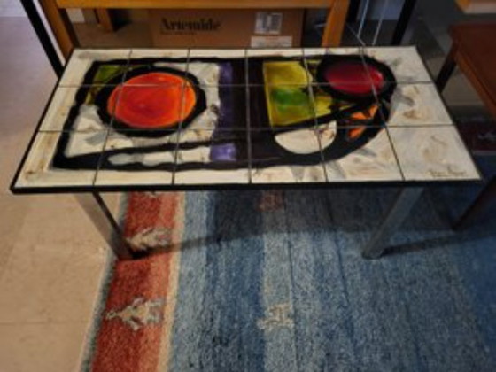 Image 1 of Juliette Belarti coffee table in Volcan lava and Belgium ceramics 1960