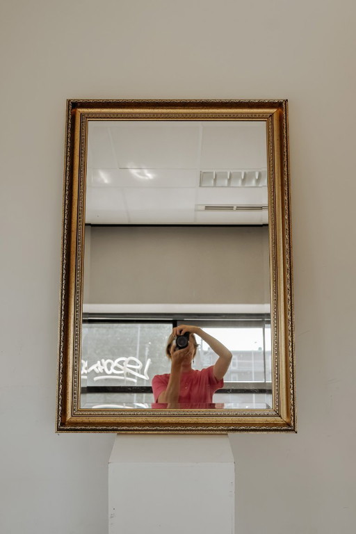 Specchio vintage XL sfaccettato con cornice dorata