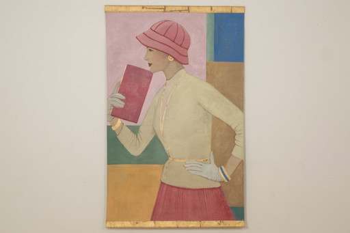 Painted canvas depicting a woman from the 1950s. Contemporary work.