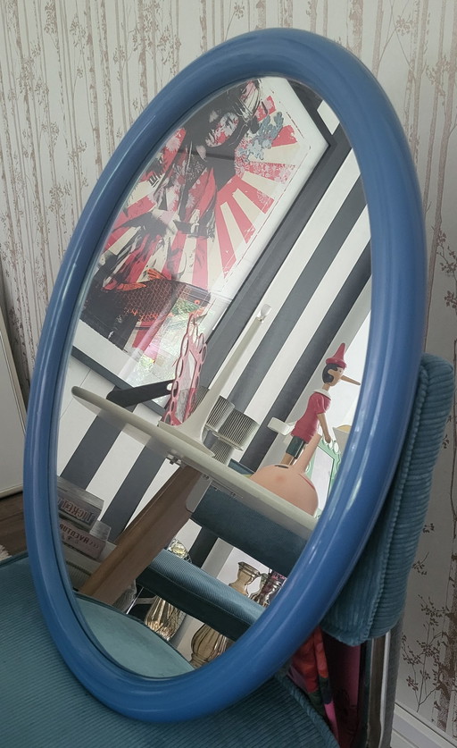 Vintage Curver oval blue mirror 1970s