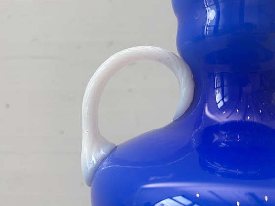 Image 1 of Handle vase made of blue opal glass by Opalina Fiorentina, Italy, 1960s
